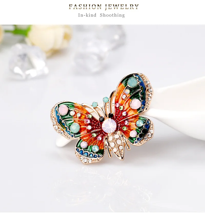 
Amazon Best seller Cute Cartoon Exquisite Fashion Color Butterfly Alloy Rhinestone Enamel Butterfly Insect Animal Brooch girl 