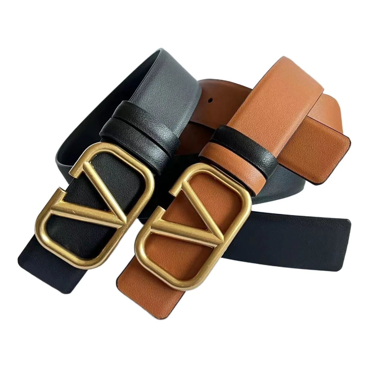designer belts for men and ladies 4cm luxury belts With Antic Brass Zinc Alloy Slide Buckle in double sides wearing