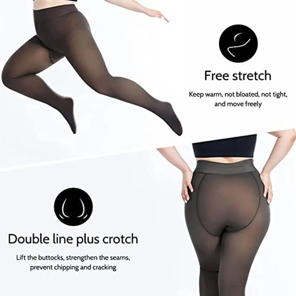 Plus size Winter Pantyhose Translucent Wool Sock Pants Winter Stocking Fleece Lined Tights Thermal Pants Legging Fake Pantyhose