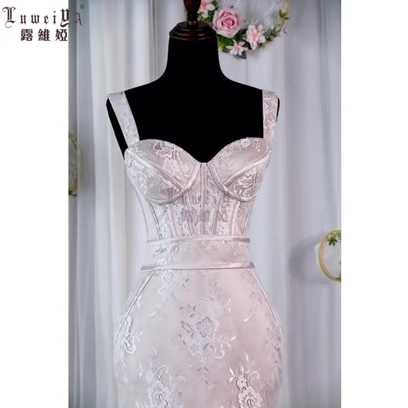 Mermaid Sling Tube Top Vestige Madrid DE Casamento Retro Fishtail Bridesmaid Wedding Dress Knee Length Lace Dress For Wedding