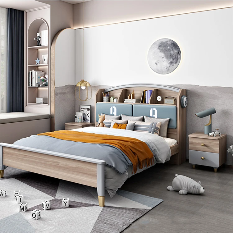 New Design Factory Offer Double Wood Kids Beds Frame Modern Children Bedroom Furniture Sets