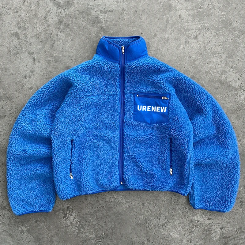 Custom Logo High Quality OEM Design Embroidered Full Pattern Sherpa Polar Fleece Zip Up Jacket For Men