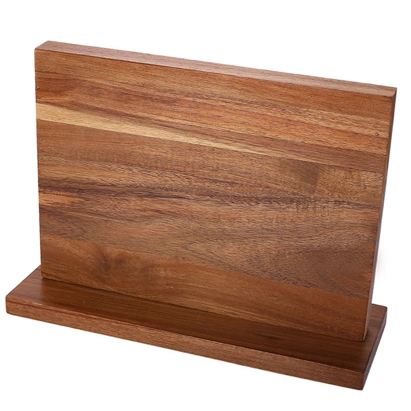 Double sides magnetic acacia wood storage block stand magnetic strip knife magnet holder wooden magnetic knife block