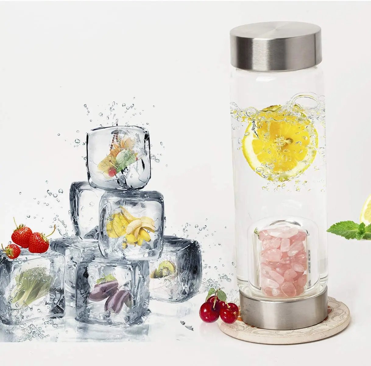 New Energy Crystal Gem Stone Drinking Water Infused Bottle Glass Bottle