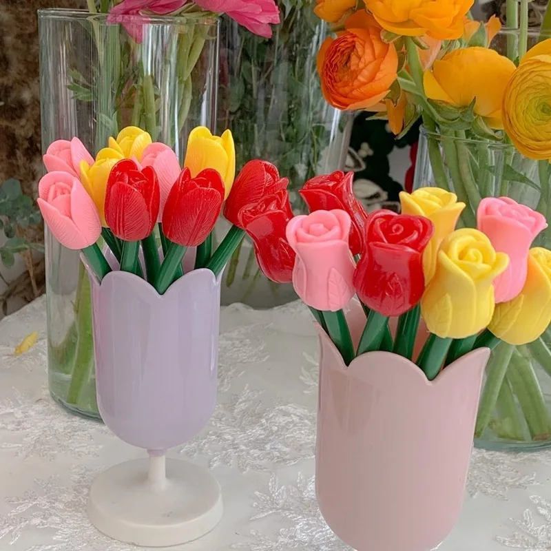 Creative ins wind same style girl heart tulip flower pen rose flower ballpoint pen small fresh simulation flower gel pen
