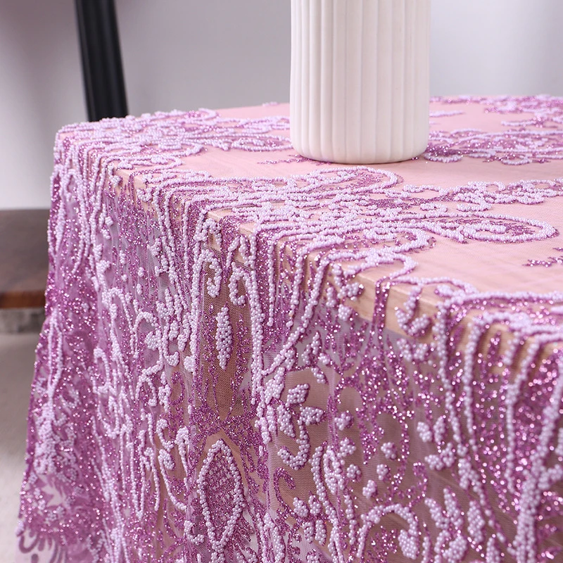 New arrival elegant pearl beaded sequined holographic glitter tulle