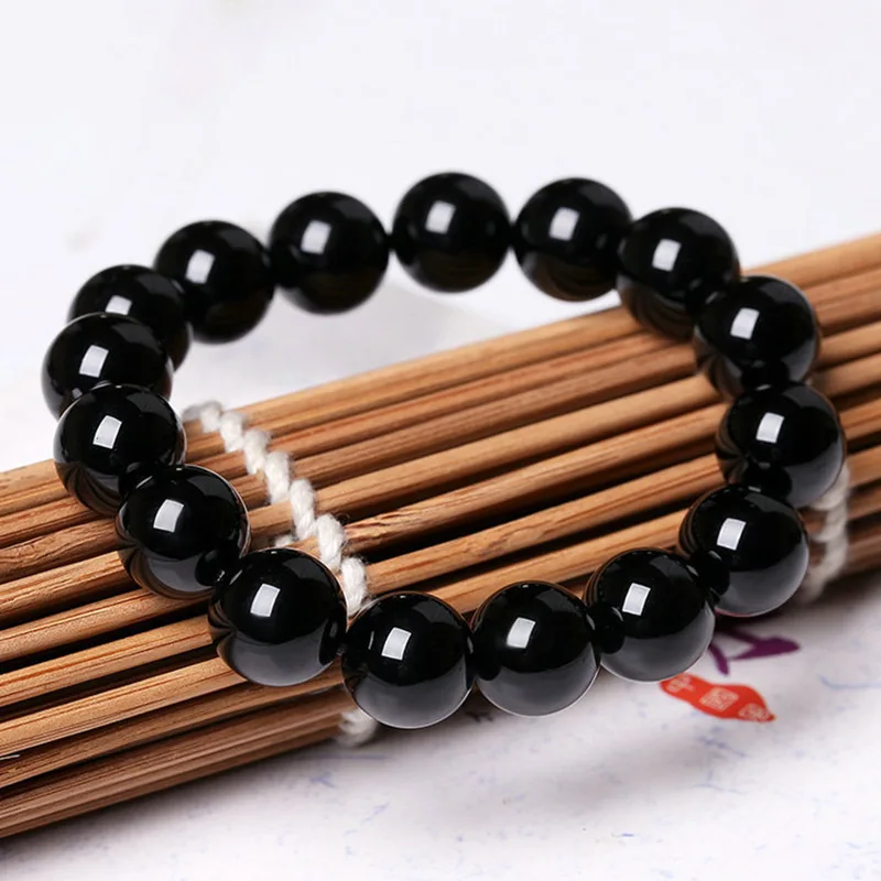Trending Hot Sale Unisex Fashion Black Onyx Stone Stretch Bracelet Natural Black Agate Gemstone Bead Elastic Charm Bracelet