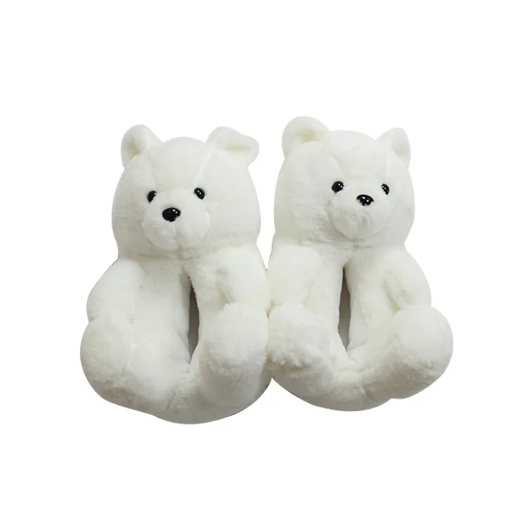 Winter Fashion kids Teddy Bear Slippers Open-Toe Cozy Plush Kids Fur Slides Orange Color children Fluffy Bear House Shoes