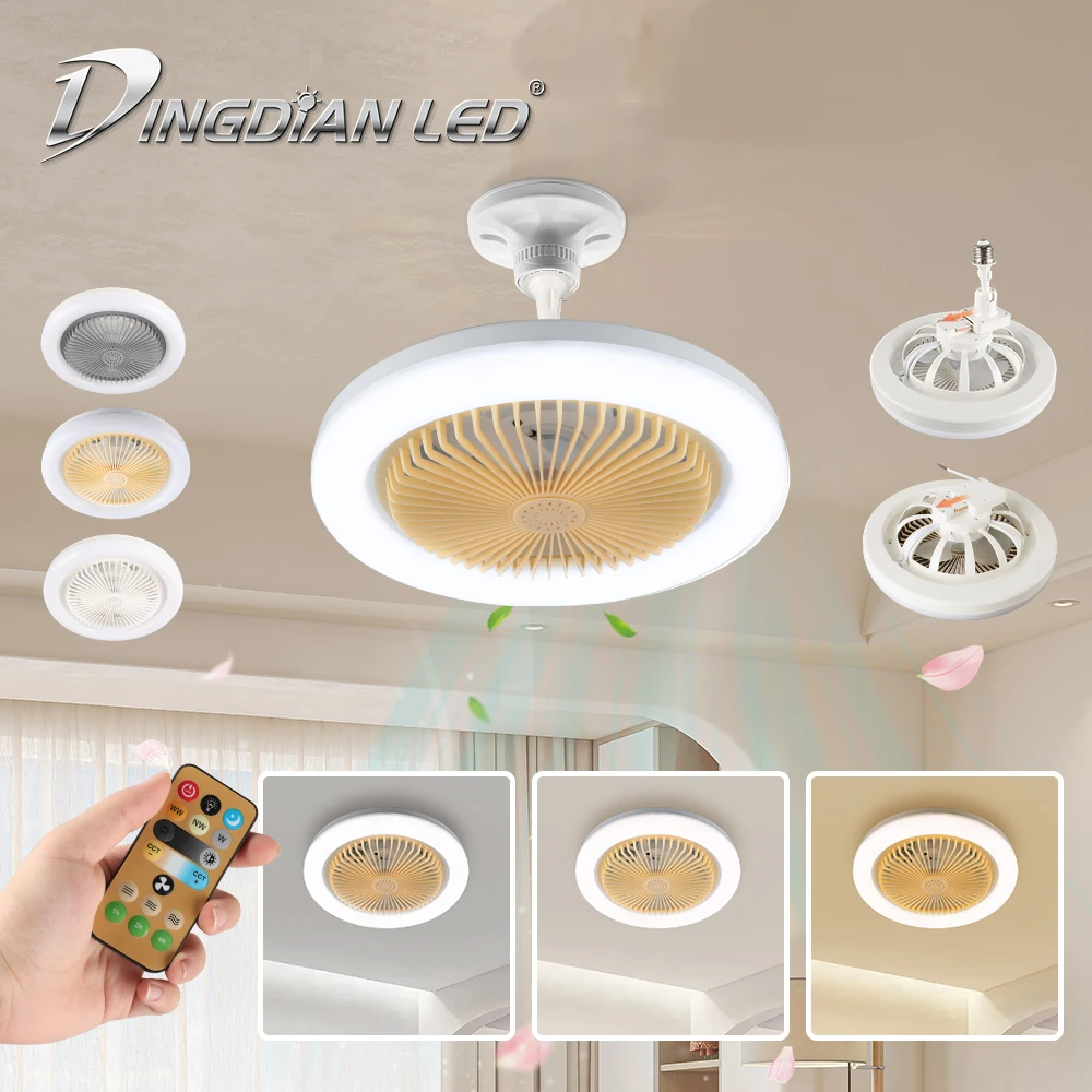 New AC110-265V 30W Indoor Ceiling Fan Light Wind Speed E27 Ceiling Remote Control Fans LED PC 80 with Light Adjustable 3 Color 3