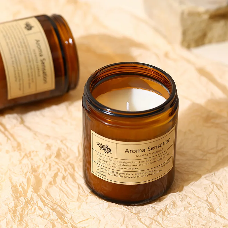 Soy Wax Private Label 200g Amber Glass Jar Scented Candle Natural Soy Wax with Floral Pattern for Home Decoration