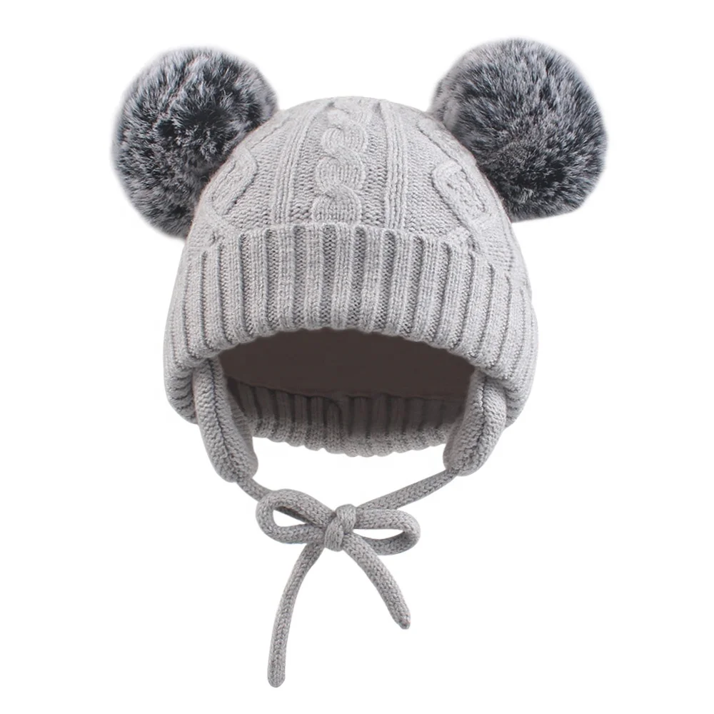 Kids Earflap Hat with Big Pompom Autumn Warm Children Winter Hat For  Boys Girls Winter Knitted Baby Beanie