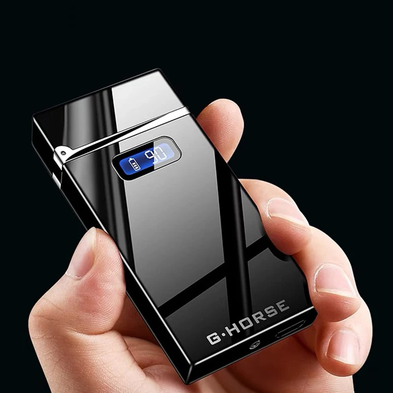Customize Logo Boyfriend Gift Double Arc Windproof Cigarette Lighter Portable Electricity Display Usb Charging Lighter
