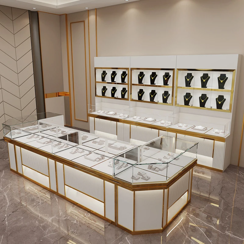 Custom LOGO Jewelry Cabinet Luxury Shop Ring Bracelet Watch Bangle Display Showcase Jewelry Store Counter