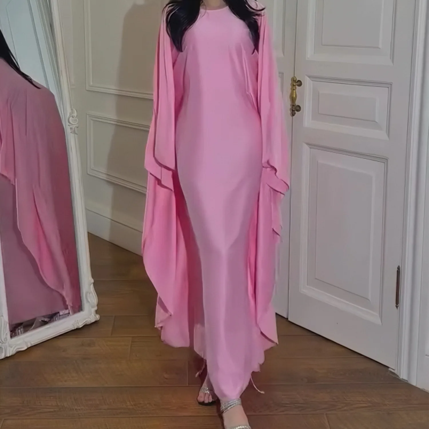 Dubai Spring Summer Party Glitter Fabric Dress Robes Glitter Abaya 2024 Maxi Dress Ladies Muslim Kaftan Bat Sleeve