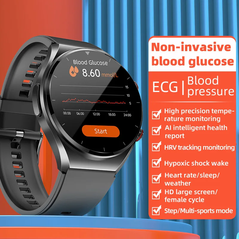 YTGEE 2023 E09 Blood Glucose Smartwatch Fitness Tracker Heart Rate Bracelet Message Reminder ECG Smart Watch for Men Women