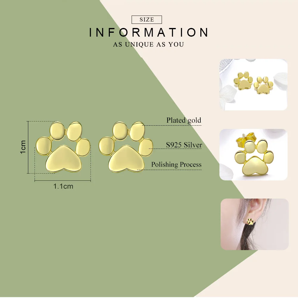 Lovely pet dog paw print S925 sterling silver personality earrings for girls