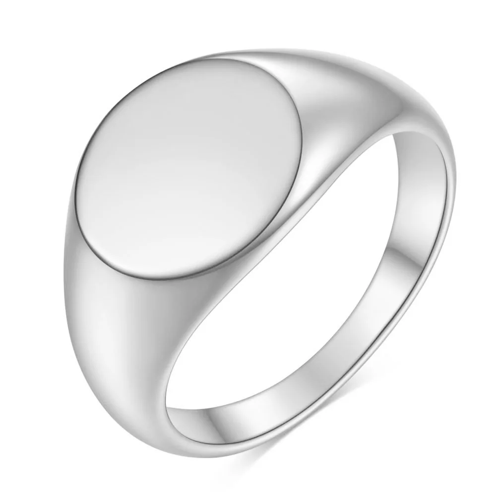 New High Polish 18k Gold Plated Plain Oval Signet Ring Fashion Individuality Stainless Steel Oval Stamp Ring For Women Man