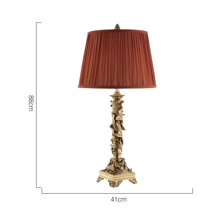 Decorative Bedside French Style Red Lamp Shade Antique Brass Table Lamps & Reading Lamps