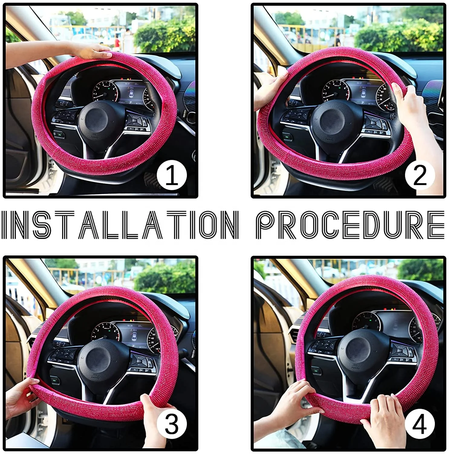 Hot Selling Luxury Colorful Bling Crystal Velvet Car Universal Steering Wheel Cover For Car Accessories