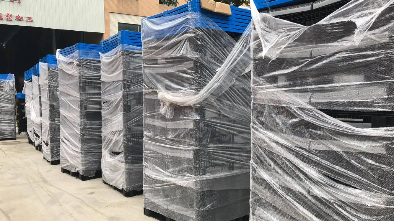 QS Heavy Duty Large HDPE Mesh Plastic Container For Fruits And Vegetable Collapsible Pallet Box