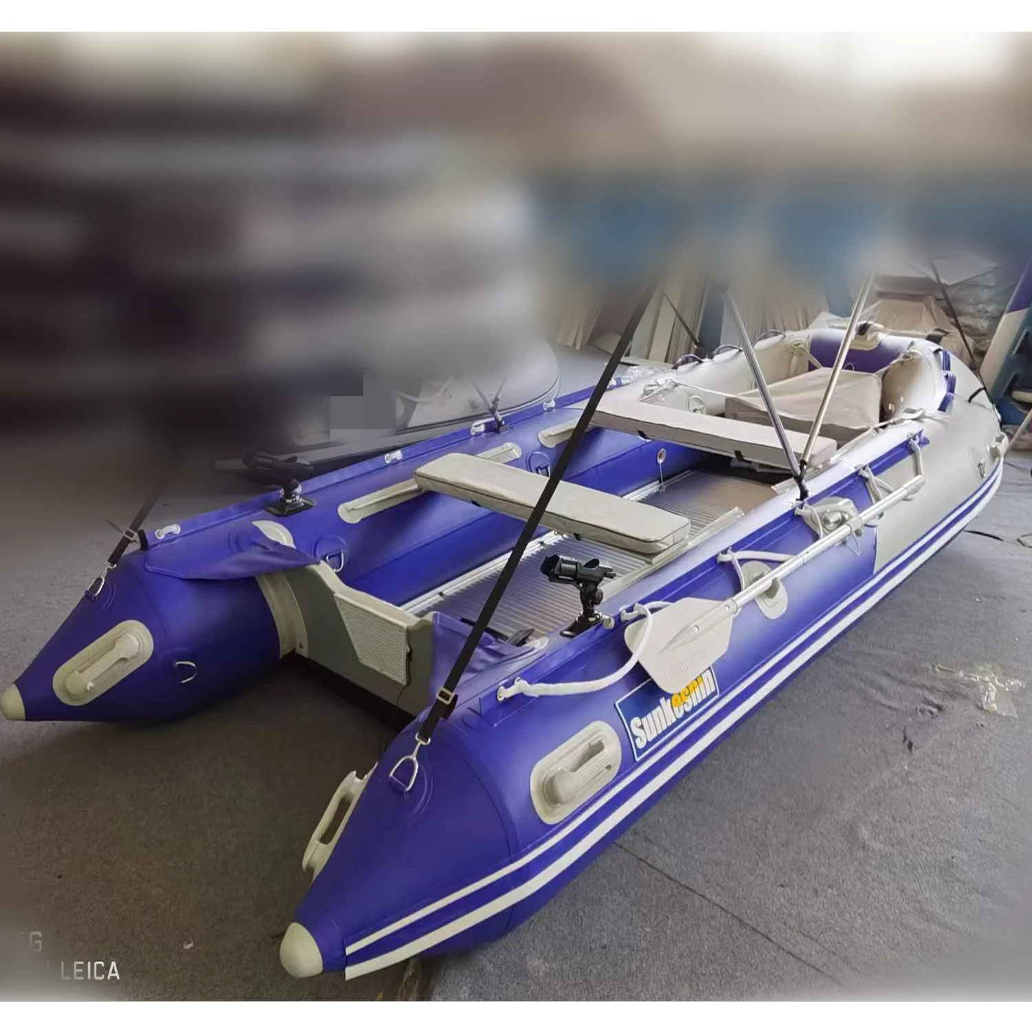 New Blue Heavy-duty Foldable 13.7 ft Inflatable Boats Fishing Raft Power Boat Zodiac Dinghy Tender Boat