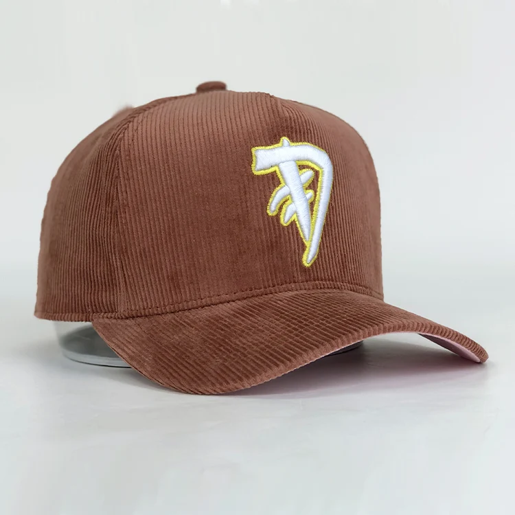 Wholesale Custom Embroidery Logo Corduroy Hats Adjustable Plastic Buckle 5 Panel Corduroy Cap Hat