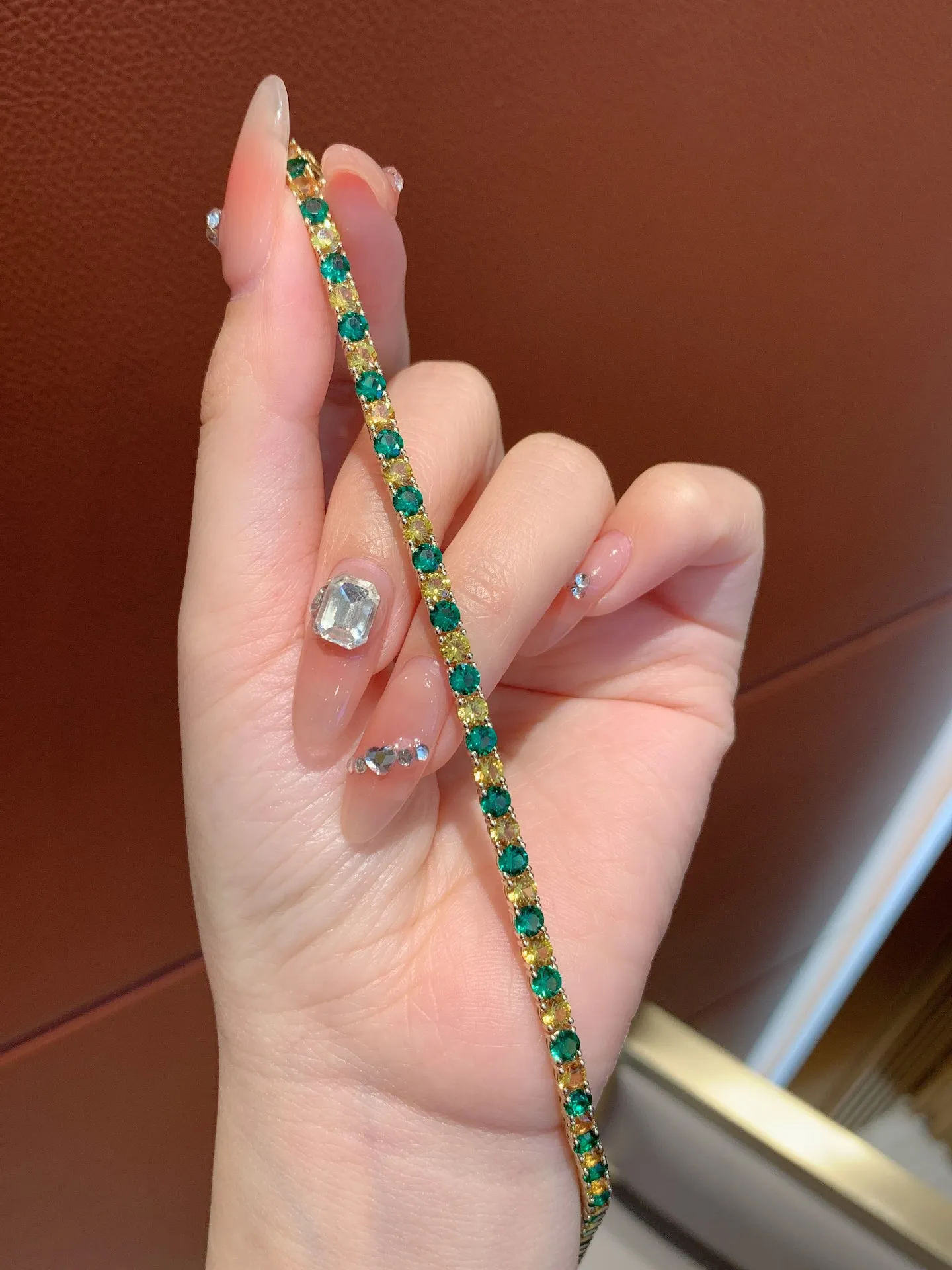 Fine Jewelry 18k Real Gold Jewelry  Color Lab Gemstone Round Shape 10.05CT Tennis Bracelet Pure Gold 18k Real Bracelet