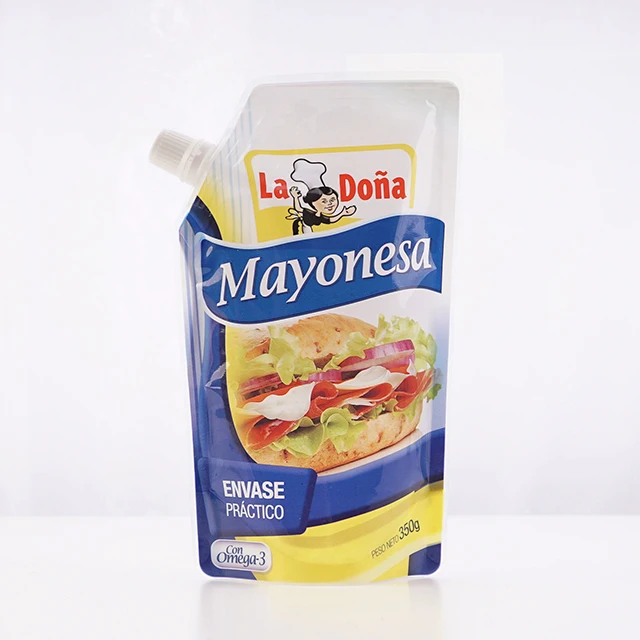 HQ PACK Custom Logo Mayonnaise Sauce Reusable Stand Up Food Packaging Spout Pouch Bag