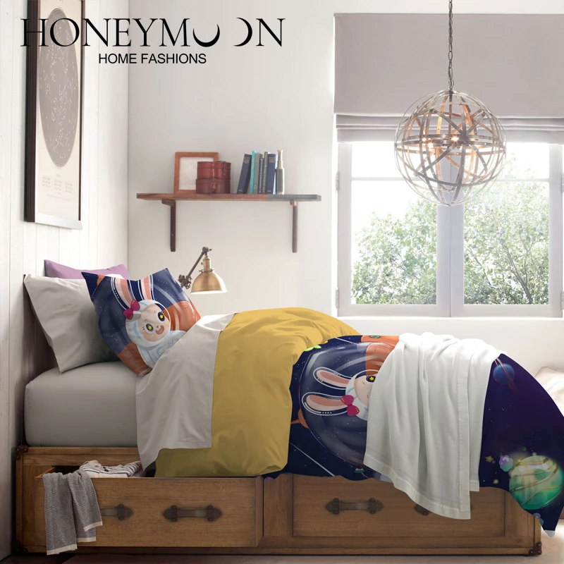 HONEYMOON hot sell  luxury 3D fashion printed bedding 3pcs Soft microfibre  bed set 200gsm filling comforter sets