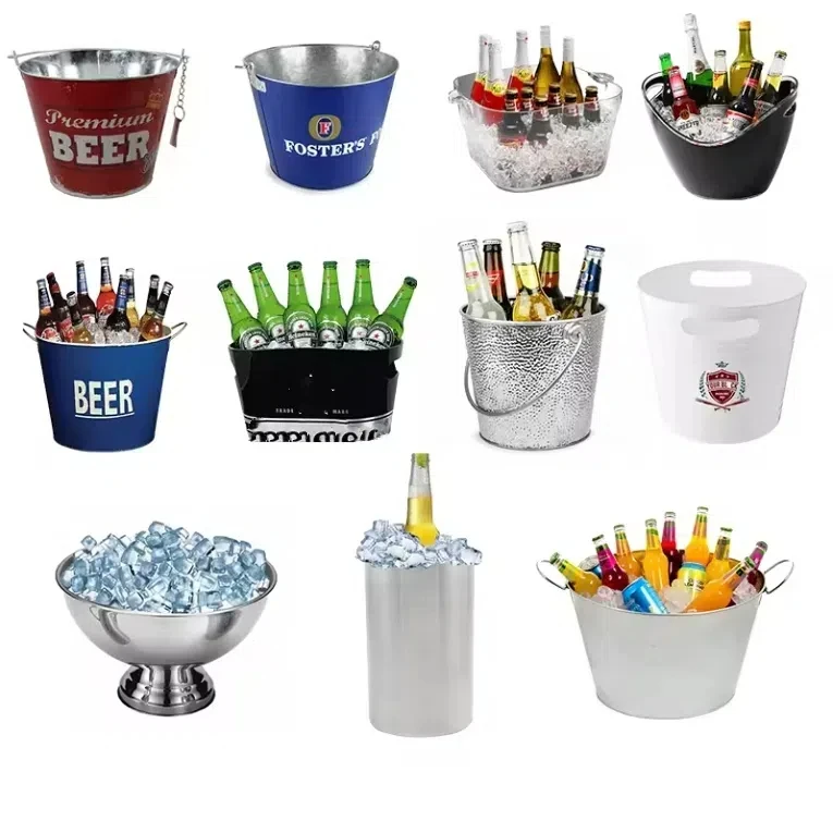 Custom Branding 5L Round Metal Galvanized Ice Bucket with Bottle Opener and Handle Beer Champagne