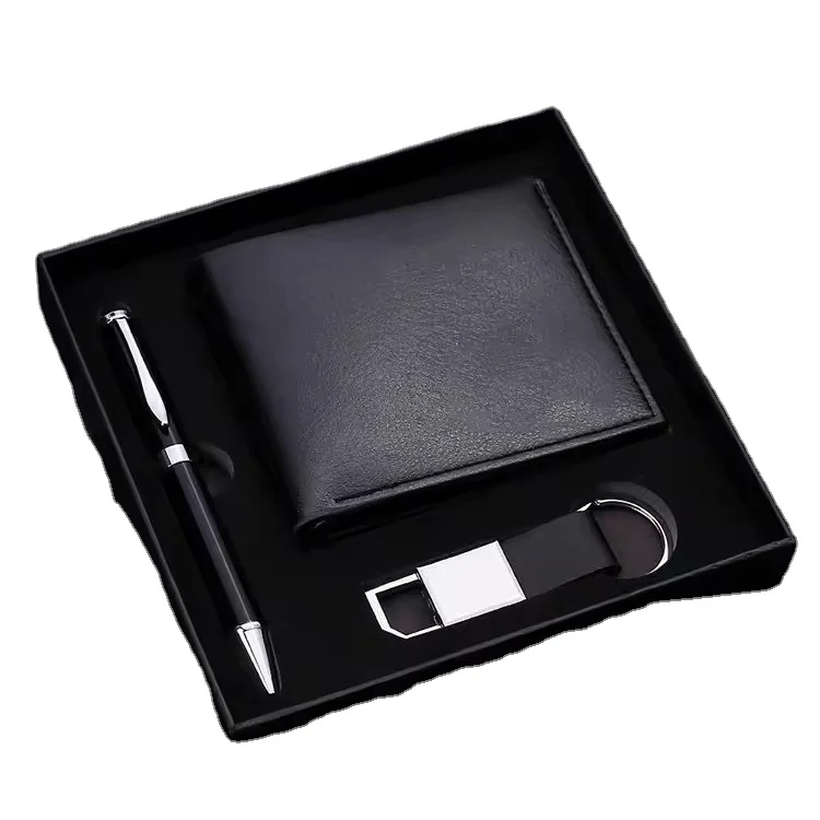 Wholesale Promotional 3 In 1 Wallet+ Key Chain + Pen Man Gift Set Corporate Gift Set Luxury Promotional Gift Set