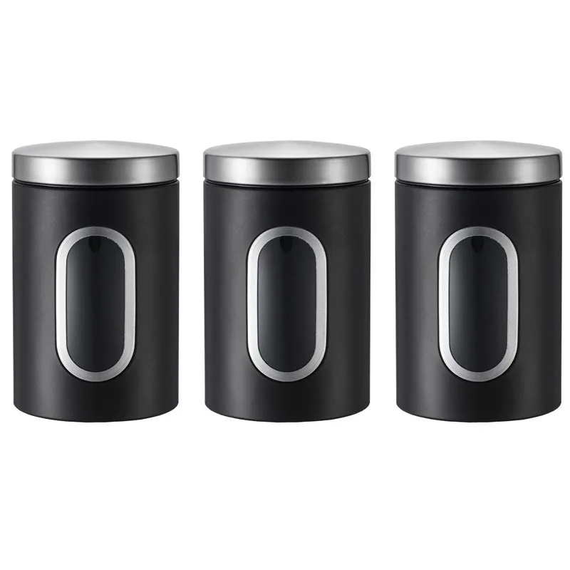 NISEVEN 3pcs Kitchen Jars Airtight Coffee Tea Storage Jar With See Window Moistureproof Stainless Steel Kitchen Canister Set