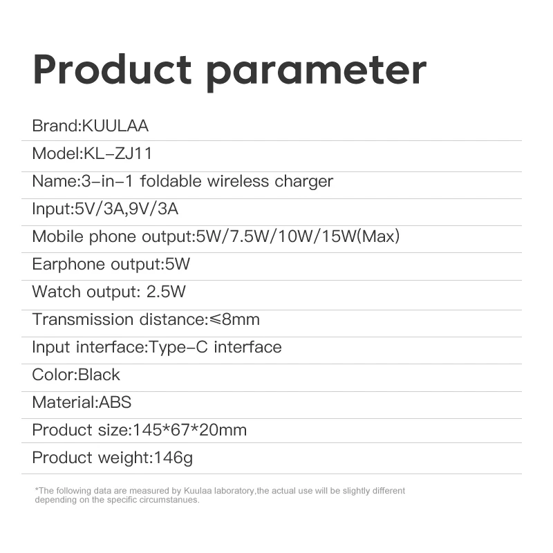 KUULAA Folding 15W 3 in 1 Wireless Charger Portable For Iphone Samsung Huawei Fast Charging Station Multi-function Charge stand