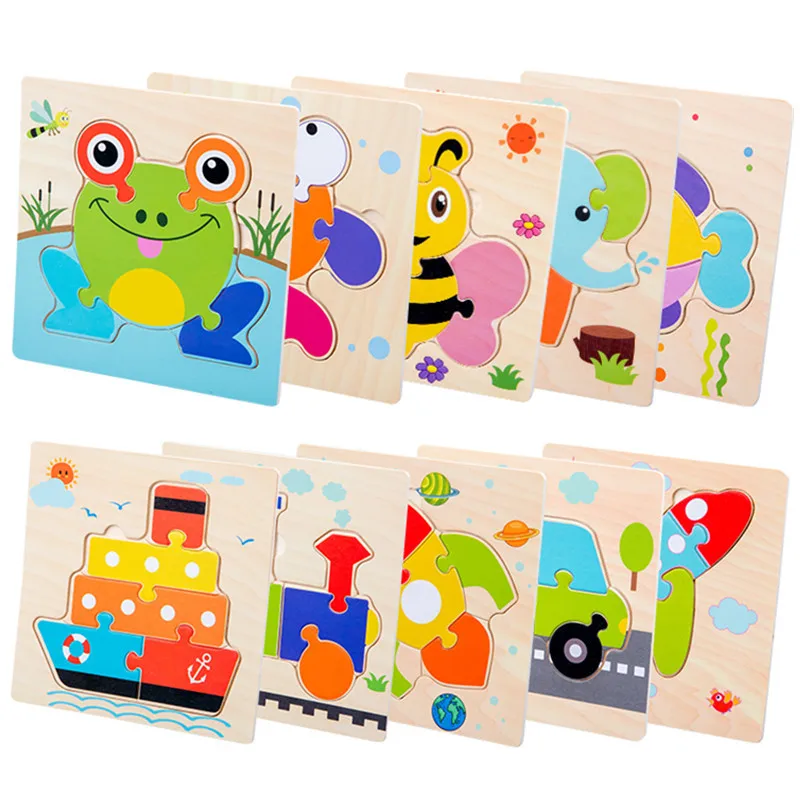2023 Animal Car Shape Puzzle Banimal car shape puzzle baby Shape Matching cartoon jigsaw hand grab board wooden Montessori toy
