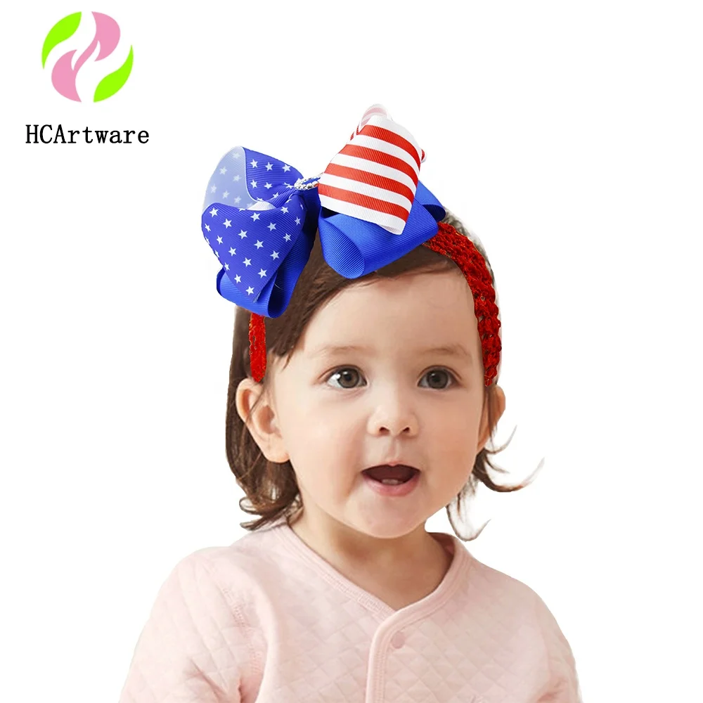 Новый бант для волос + повязка для волос для детей и малышей 6 дюймов ленточный бант 4 июля День Независимости детский бант для волос для девочек