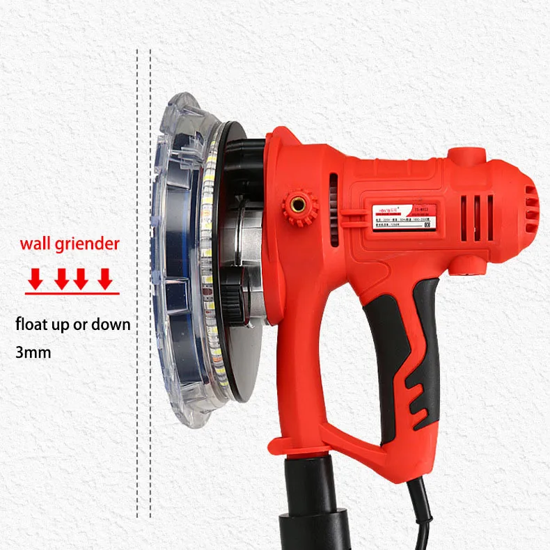 1250W Portable Dust-Free Wall Sander LED Strip Light DIY Variable Speed 180mm Electric Putty Grinder Sanders Tool Drywall