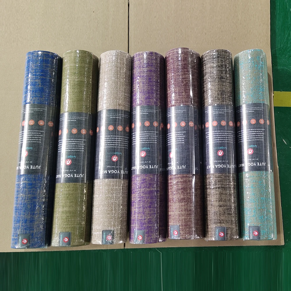 factory manufacturer Bulk sale non toxic anti-tear support position line affirmats blue color custom natural jute yoga mat