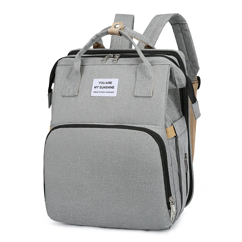 Custom Luxury Folding Wet Tote Nappy Mommy Backpack Large Capacity Waterproof Baby Diaper Bag with Crib Feature