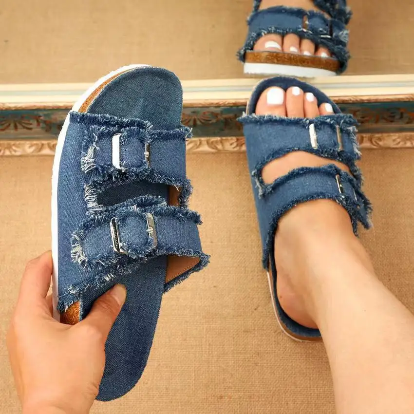 New Design Fashion Ladies Sandals Slippers Fashion Women Sandals  canvas casual half slipper women