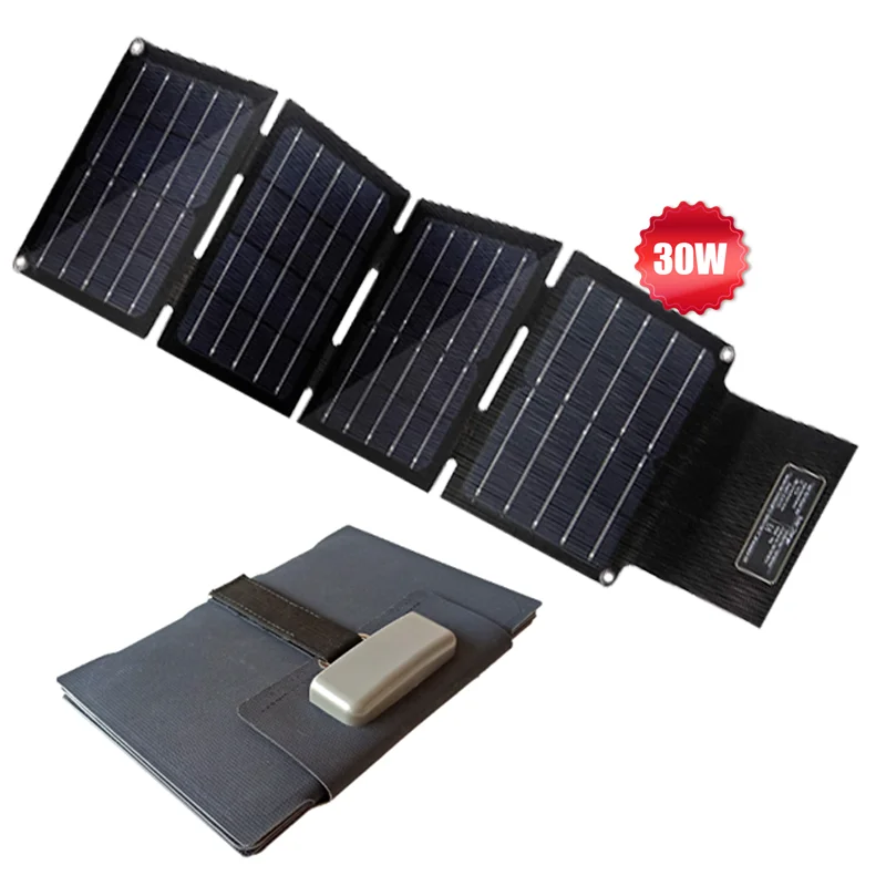 30W Waterproof Camping Dual USB 5V 15V DC Ports 30W Monocrystalline Portable Solar Panel foldable