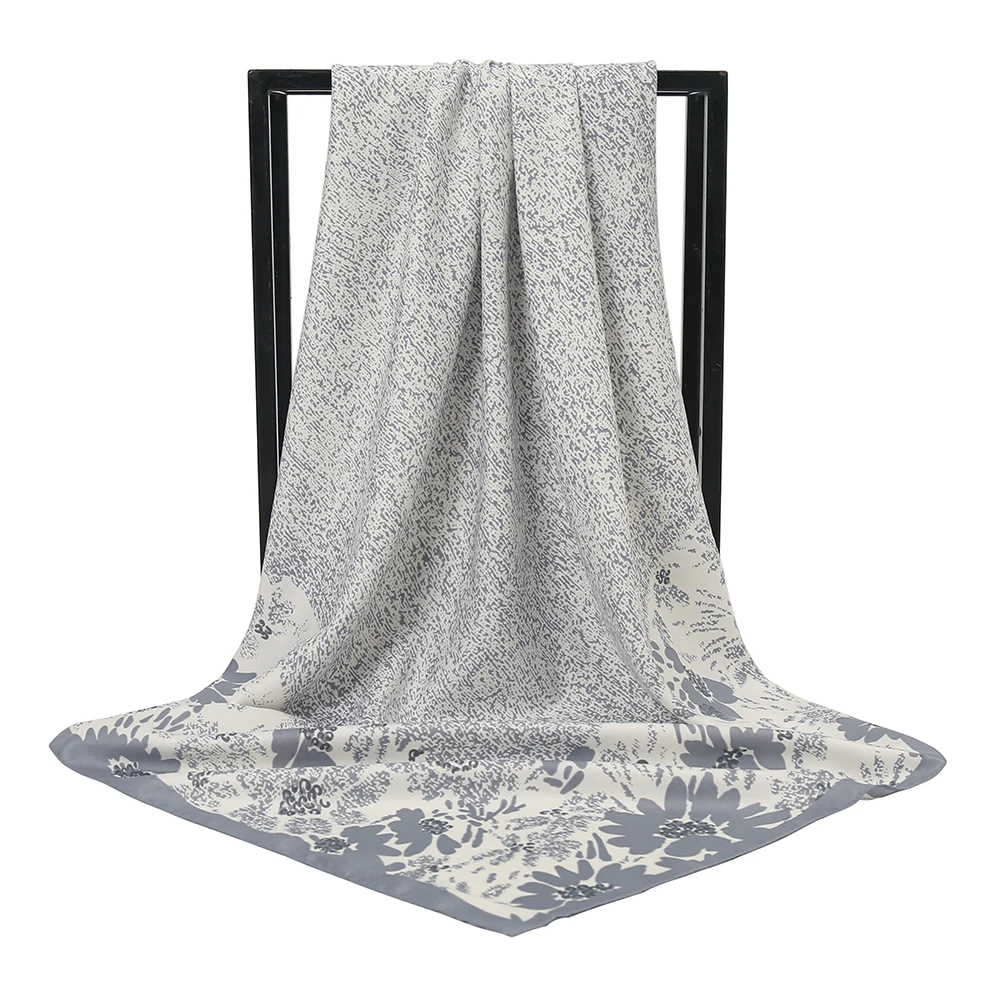 Hot Sale Muslim Women Fancy Hairband Printed Flower Slant Stripe Bandana Satin Silk Square Scarf Shawls