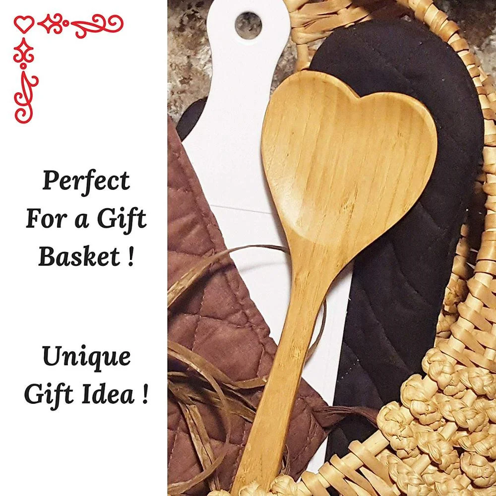 Eco-friendly Heart Shape Wooden Kitchen Cooking Spoon Bamboo Serving Mixing Spoon for Gift