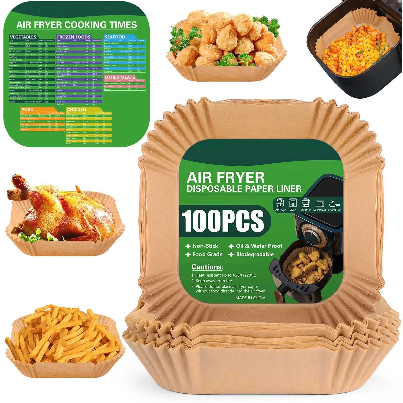 Oil Proof Air Fryer Disposable Paper Liner 100pcs, Non Stick Air Fryer Disposable Paper Liner, Air Fryer Parchment Paper Liners