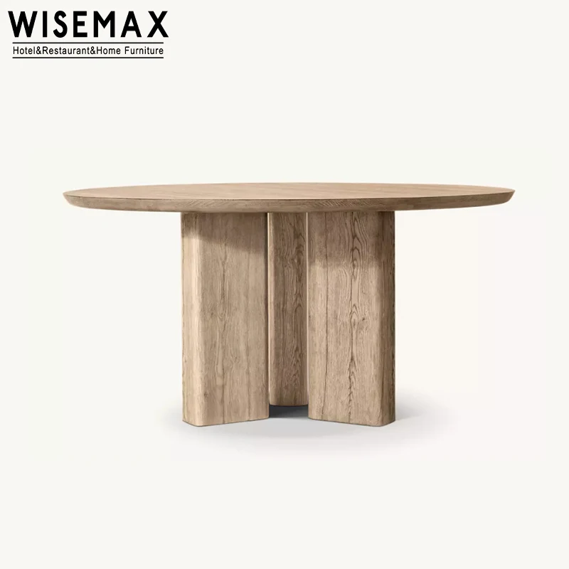 WISEMAX FURNITURE High-end home furniture solid oak wood natural elegant round dining table 4 seats chair for restaurant villa
