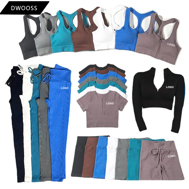 Women Yoga Fitness Set Hot Sexy Sports Pants Gym Leggings 5 Piece Set Fitness & Yoga Wear