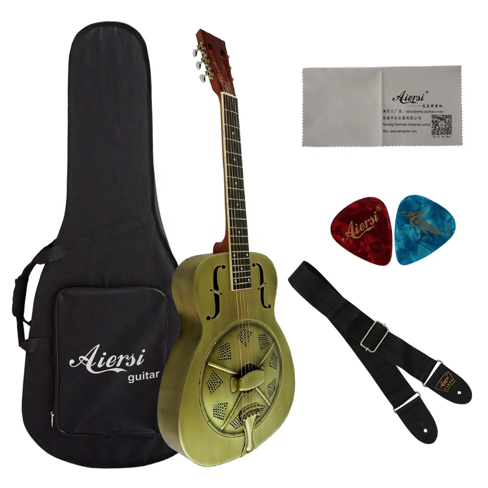 China Aiersi Brand Style O  Gloss Brass Body Cutaway shaped Blues Slide  Dobro Resonator guitar A38-BAC