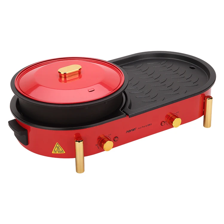 Wholesale High Quality Nonstick 2 In 1 Electric Barbecue Grill And Hotpot Bbq Pan