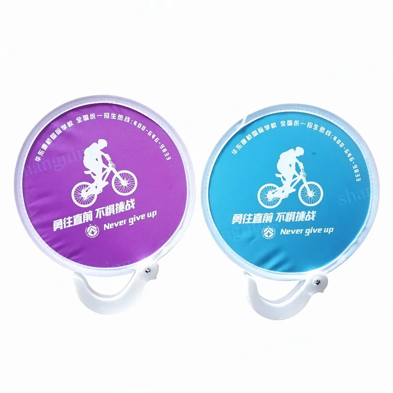 
Customized Screen printing logo round hand fan. fashion pocketed advertising foldiable fan 