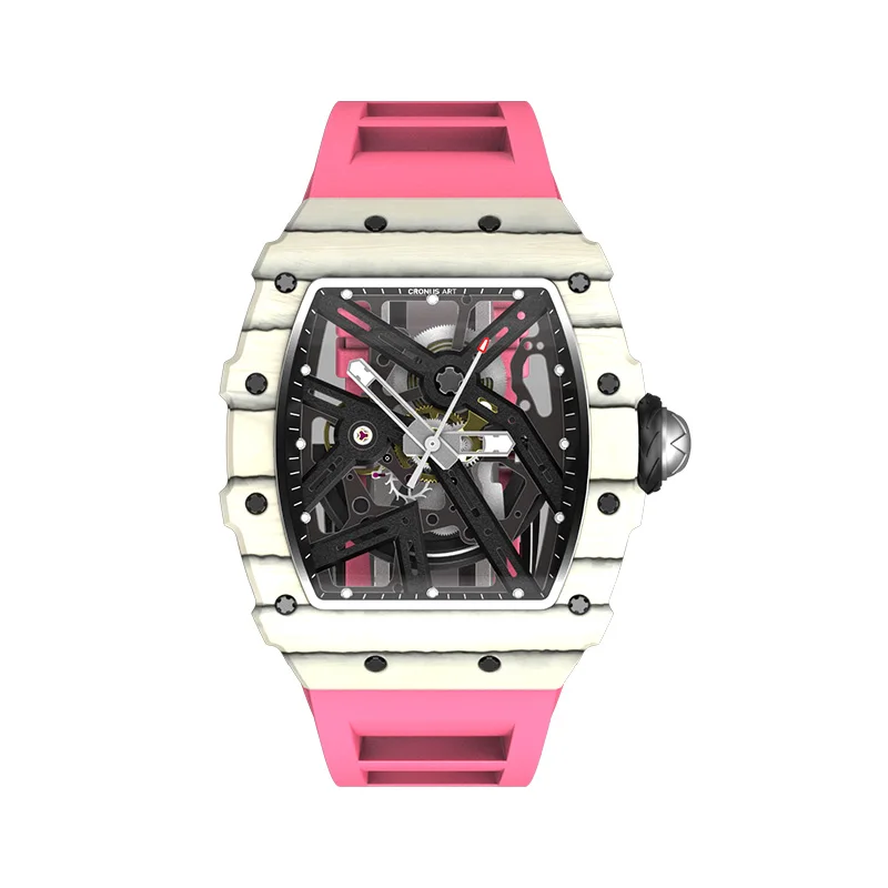 Classic Watch for men Pink 42mm carbon fiber Tonneau Holiday Gifts automatic wrist watch men hand watch
