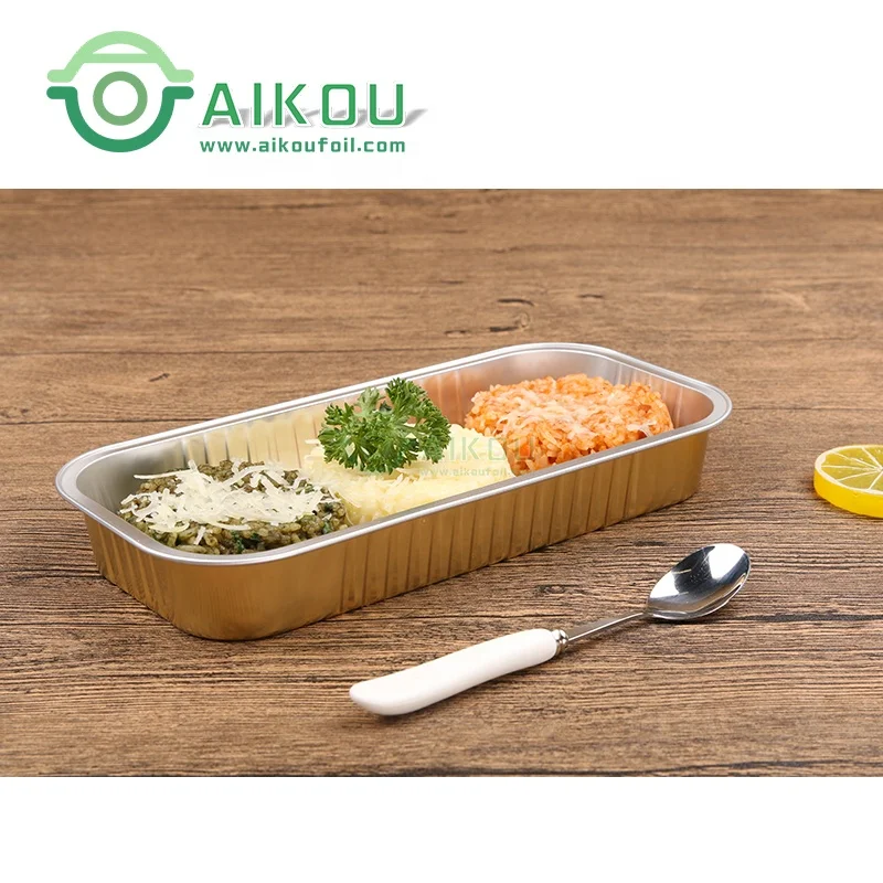 Two compartment colored divided catering plastic lid aluminum foil food contianer/tray